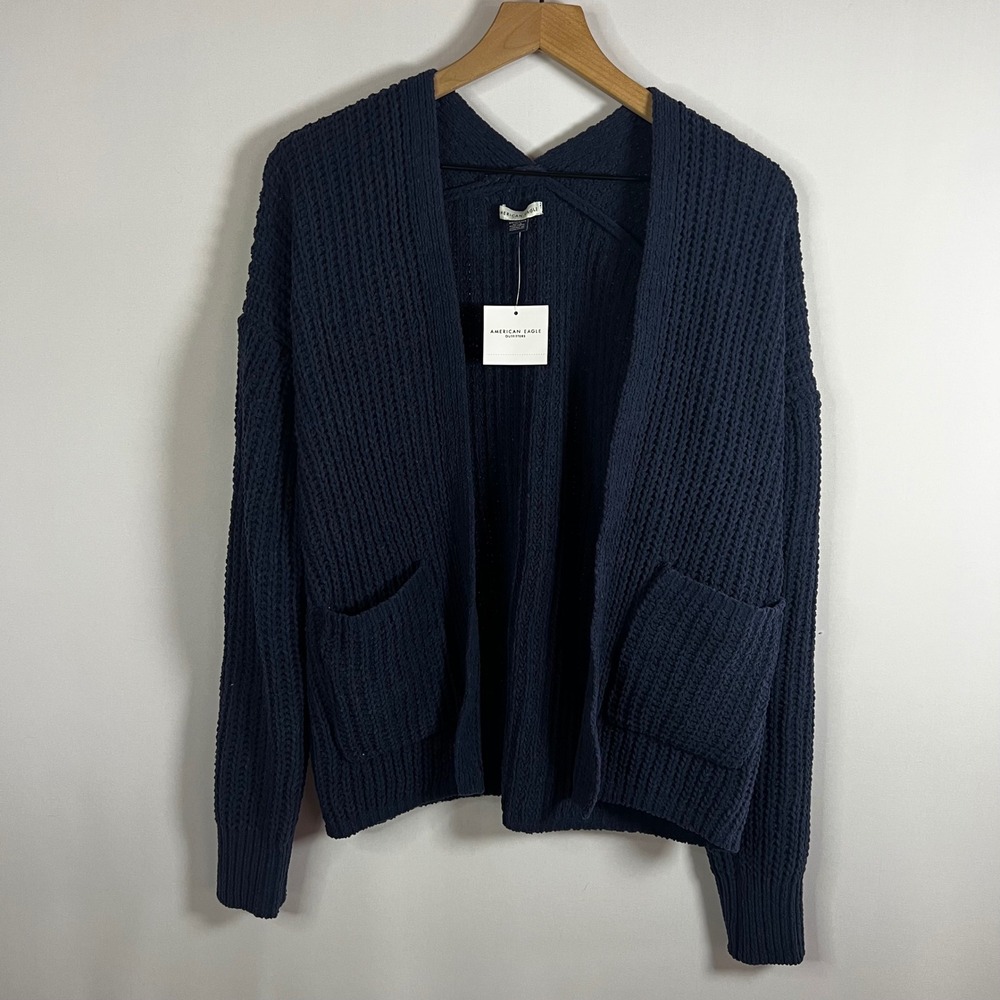 NWT American Eagle Sweater Women XS Navy Blue Open Front Oversized Knit Cardigan